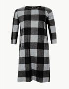 Marks & Spencer Curve Checked Short Sleeve Shift Dress Grey Mix
