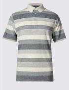 Marks & Spencer Pure Cotton Striped Polo Shirt Ecru Mix