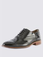 Marks & Spencer Leather Layered Sole Brogue Shoes Black High Shine
