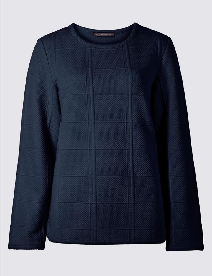 Marks & Spencer Textured Round Neck Long Sleeve Sweatshirt Navy
