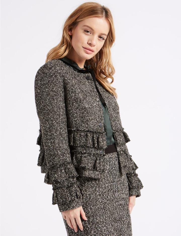 Marks & Spencer Petite Ruffle Blazer Silver Mix