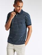 Marks & Spencer Slim Fit Pure Cotton Striped Polo Shirt Navy Mix