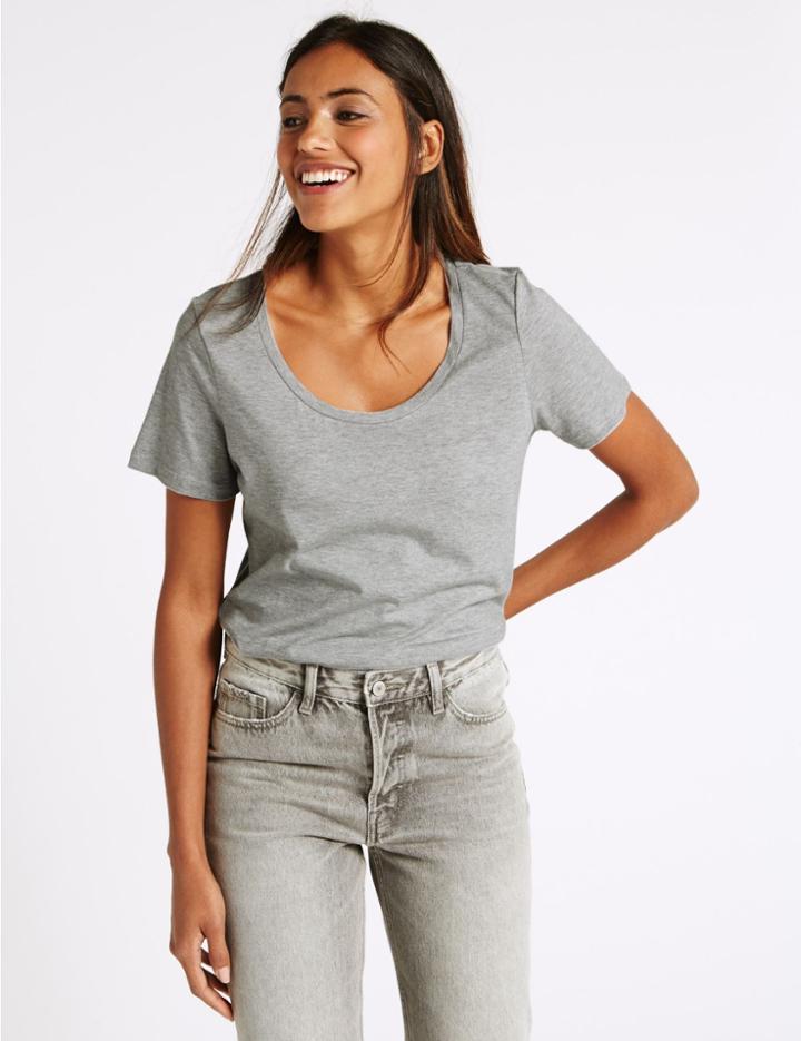 Marks & Spencer Pure Supima Cotton Scoop Neck T-shirt Grey