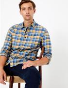 Marks & Spencer Pure Cotton Checked Shirt Yellow Mix