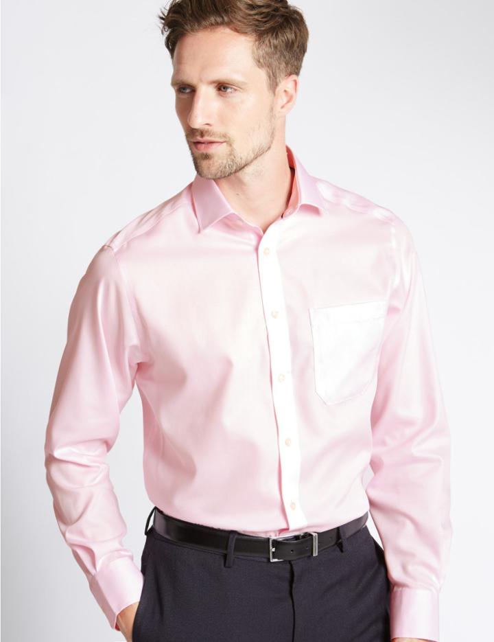 Marks & Spencer Pure Cotton Tailored Fit Shirt With Pocket Pink