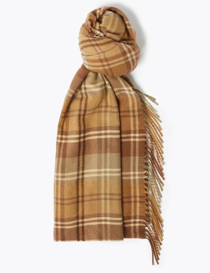 Marks & Spencer Checked Tassel Scarf Chocolate