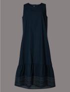 Marks & Spencer Pure Cotton Stitch Detail Peplum Midi Dress Navy