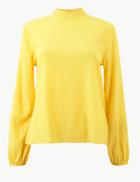 Marks & Spencer High Neck Long Sleeve Blouse Yellow