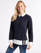 Marks & Spencer Collared Neck Long Sleeve Top Navy