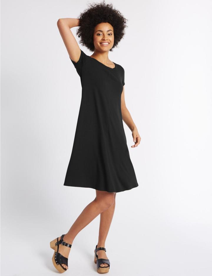 Marks & Spencer Short Sleeve Skater Dress Black Mix