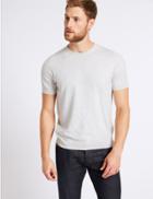 Marks & Spencer Cotton Rich Short Sleeve Knitted Top Grey Mix