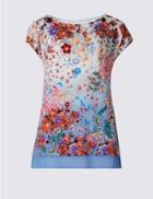 Marks & Spencer Floral Print Short Sleeve Jersey Top Blue Mix