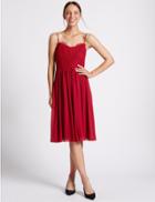 Marks & Spencer Floral Lace Gathered Hem Slip Midi Dress Red