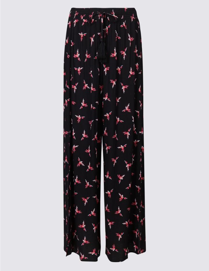 Marks & Spencer Wide Leg Beach Trousers Black Mix