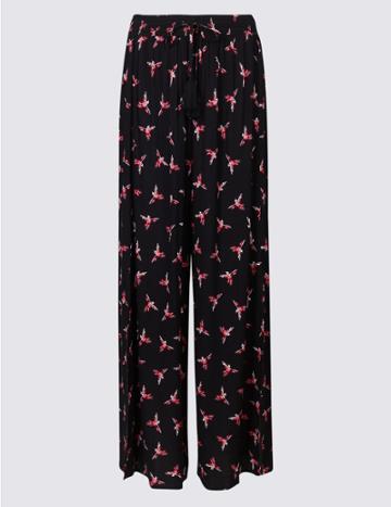 Marks & Spencer Wide Leg Beach Trousers Black Mix