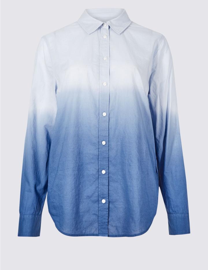 Marks & Spencer Pure Cotton Ombre Long Sleeve Shirt Blue