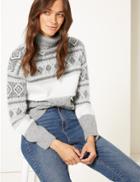 Marks & Spencer Jacquard Print Roll Neck Jumper Grey Mix