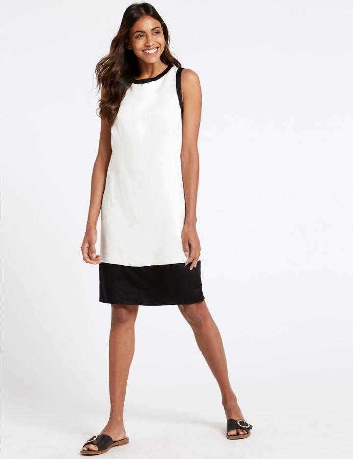 Marks & Spencer Linen Rich Colour Block Tunic Dress Oatmeal Mix