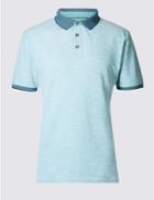 Marks & Spencer Pure Cotton Textured Polo Shirt Aqua Mix
