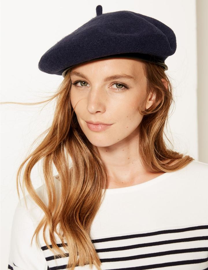 Marks & Spencer Pure Wool Trim Felt Beret Navy