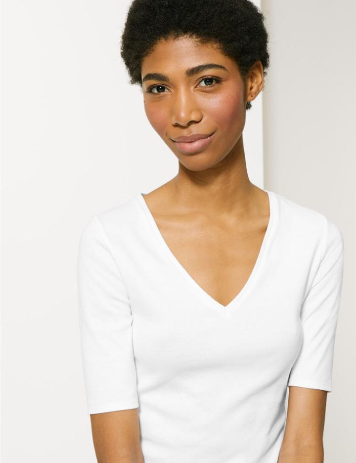 Marks & Spencer Pure Cotton V- Neck Regular Fit T-shirt White