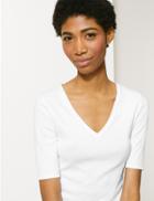 Marks & Spencer Pure Cotton V- Neck Regular Fit T-shirt White