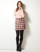 Marks & Spencer Checked Fringe Detail Wrap Mini Skirt Pink Mix