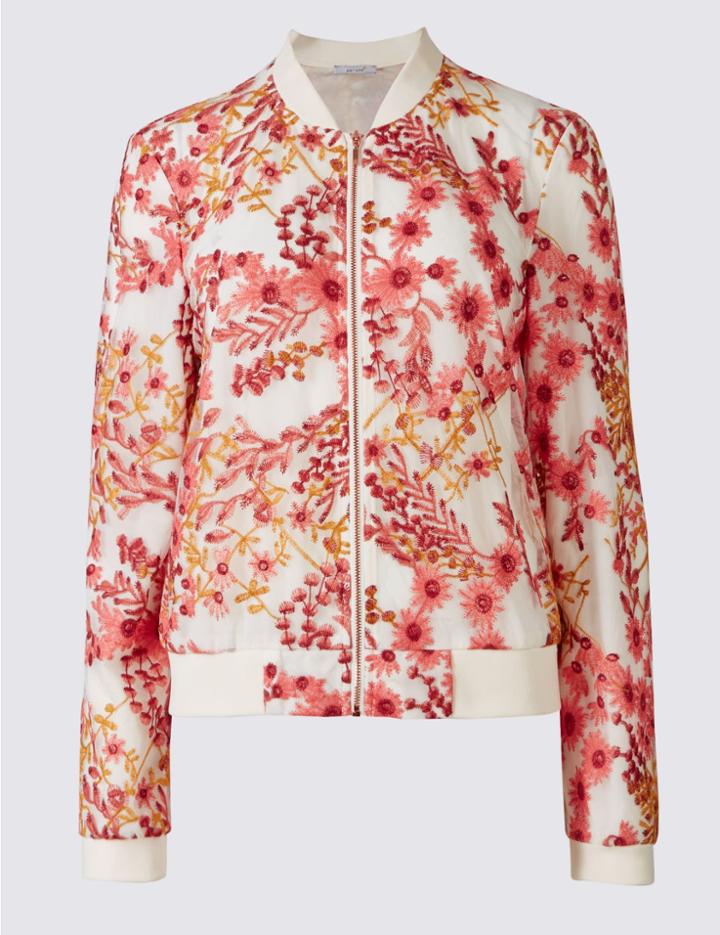 Marks & Spencer Embroidered Mesh Bomber Jacket Cream Mix