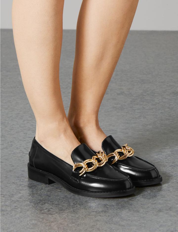 Marks & Spencer Leather Chain Detail Loafers Black