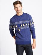 Marks & Spencer Novelty Crew Neck Jumper With Lights Blue