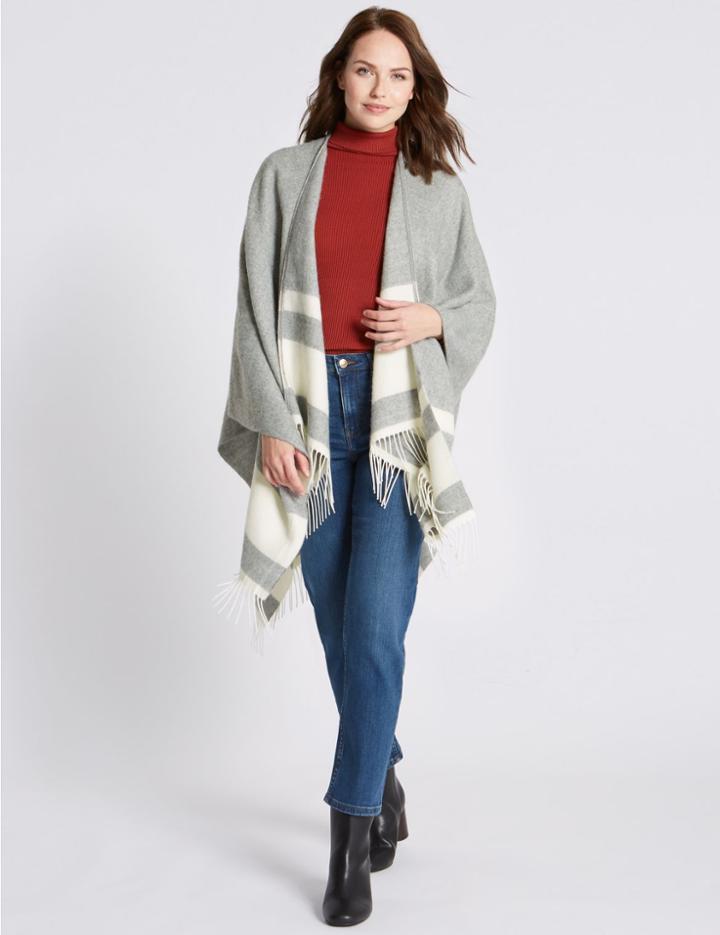 Marks & Spencer Colour Block Striped Wrap Grey Mix