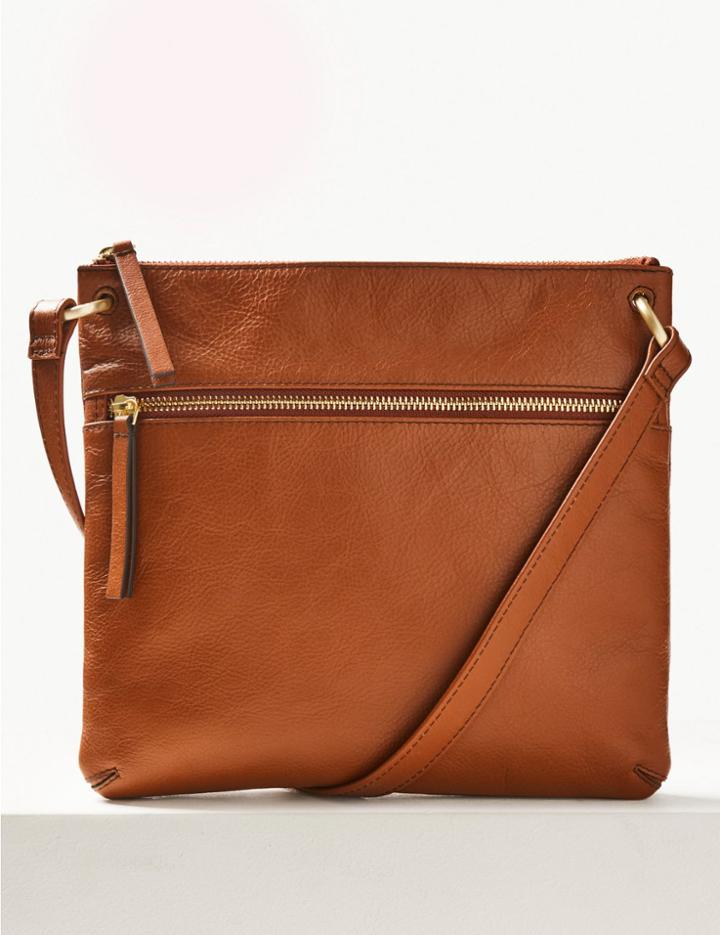 Marks & Spencer Leather Cross Body Bag Dark Tan