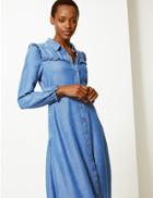 Marks & Spencer Denim Ruffle Shirt Midi Dress Chambray