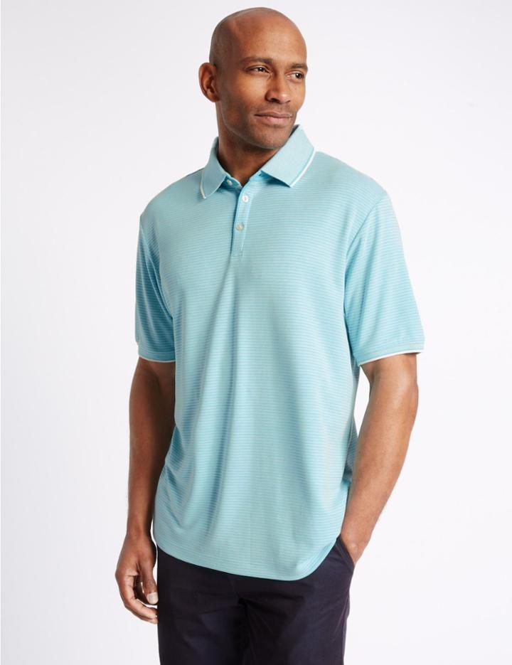 Marks & Spencer Modal Rich Striped Polo Shirt Mint