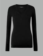 Marks & Spencer Fine Gauge Merino V-neck Fitted Jumper Black