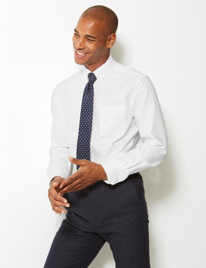 Marks & Spencer 2in Longer Pure Cotton Tailored Oxford Shirt White