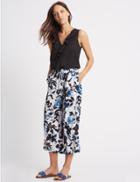 Marks & Spencer Floral Print Cropped Wide Leg Trousers Blue Mix