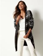 Marks & Spencer Checked Longline Cardigan Black Mix
