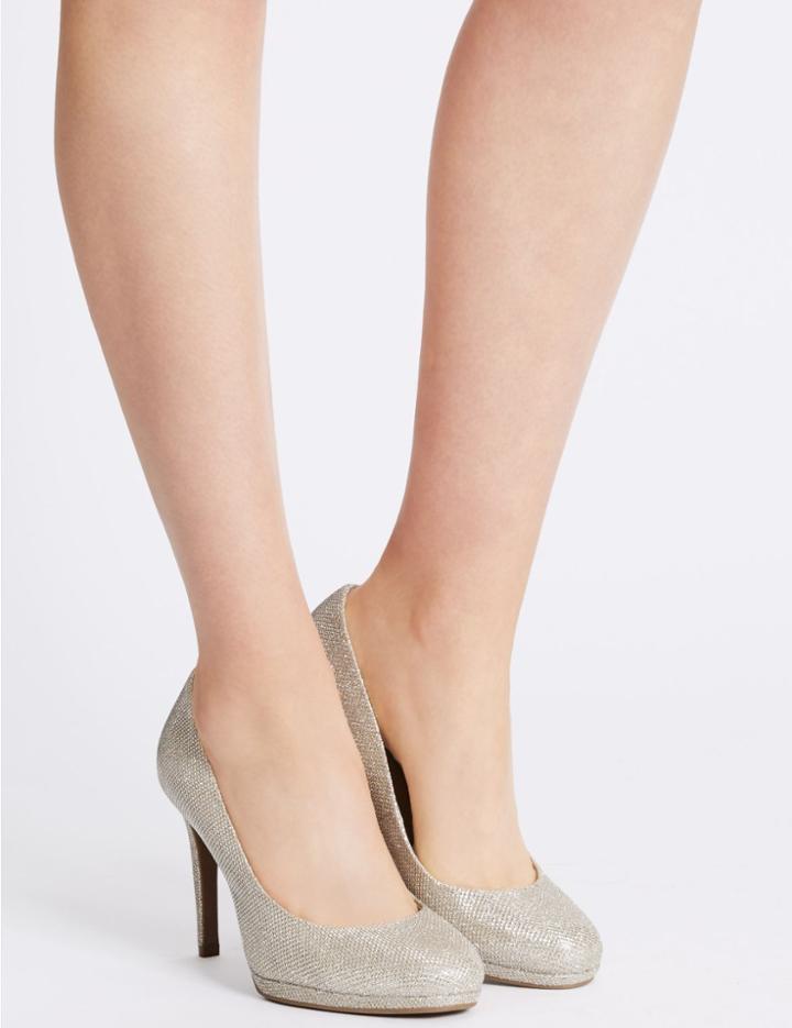 Marks & Spencer Wide Fit Stiletto Platform Court Shoes Metallic