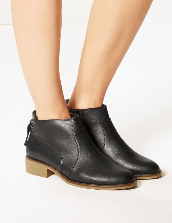 Marks & Spencer Wide Fit Tie Back Ankle Boots Black