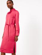 Marks & Spencer High Neck Satin Midi Dress Rouge