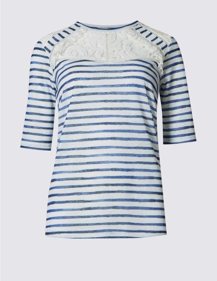 Marks & Spencer Printed Short Sleeve T-shirt Ivory Mix
