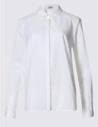 Marks & Spencer Pure Cotton Embroidered Long Sleeve Shirt White