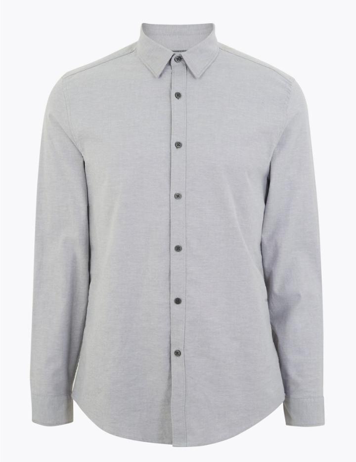 Marks & Spencer Slim Fit Oxford Shirt With Stretch Light Grey