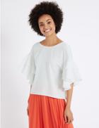 Marks & Spencer Round Neck Flamenco Sleeve Shell Top Soft White