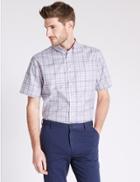 Marks & Spencer Pure Cotton Checked Shirt With Pocket Pink Fizz