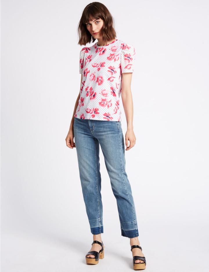 Marks & Spencer Drop Hem Mid Rise Straight Leg Jeans Light Indigo