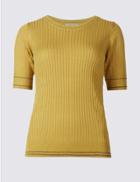 Marks & Spencer Contrasting Edge Half Sleeve Jumpers Lime