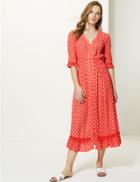 Marks & Spencer Floral Print Short Sleeve Waisted Midi Dress Orange Mix