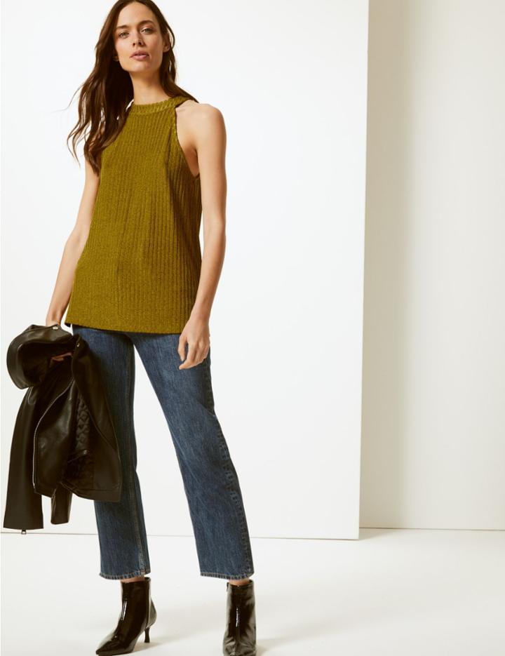 Marks & Spencer Shimmer Halter Neck Tank Top Lime
